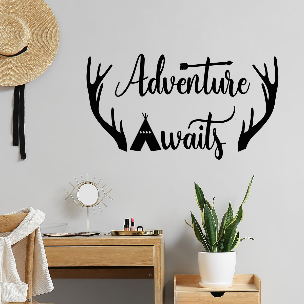 Vinyl Wall Decal Adventure Awaits Words Inspiring Phrase Stickers Mura