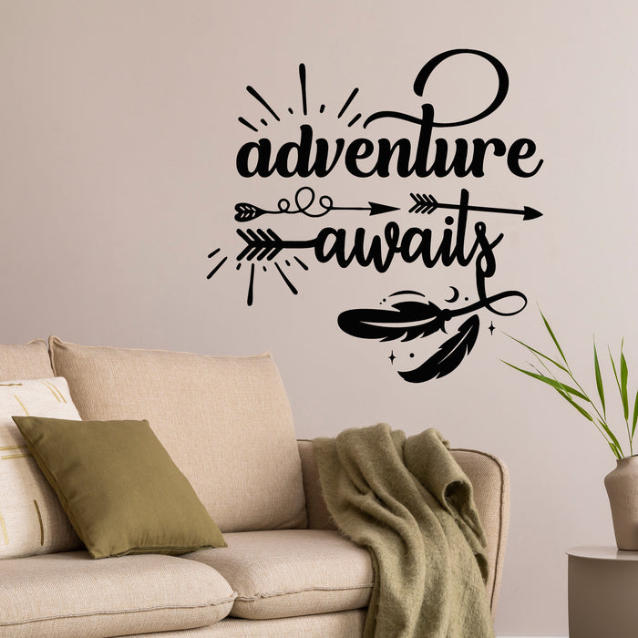 Vinyl Wall Decal Lettering Adventure Awaits Home Interior Arrow Feathers Stickers Mural (g8898)