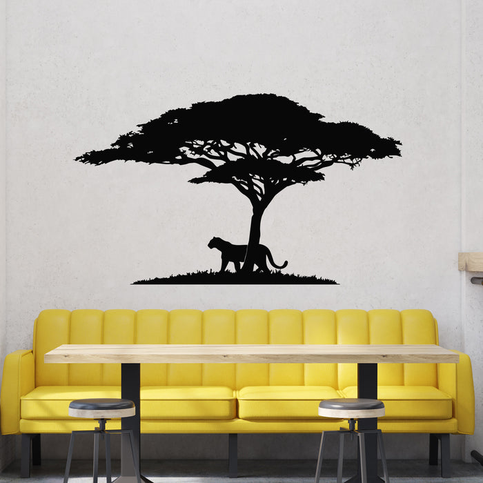 Vinyl Wall Decal African Tree Silhouette Nature Savannah Wild Cat Stickers Mural (g9870)