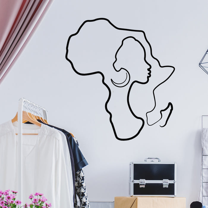 Vinyl Wall Decal Afro Woman African Continent Map Beauty Salon Stickers Mural (g8900)