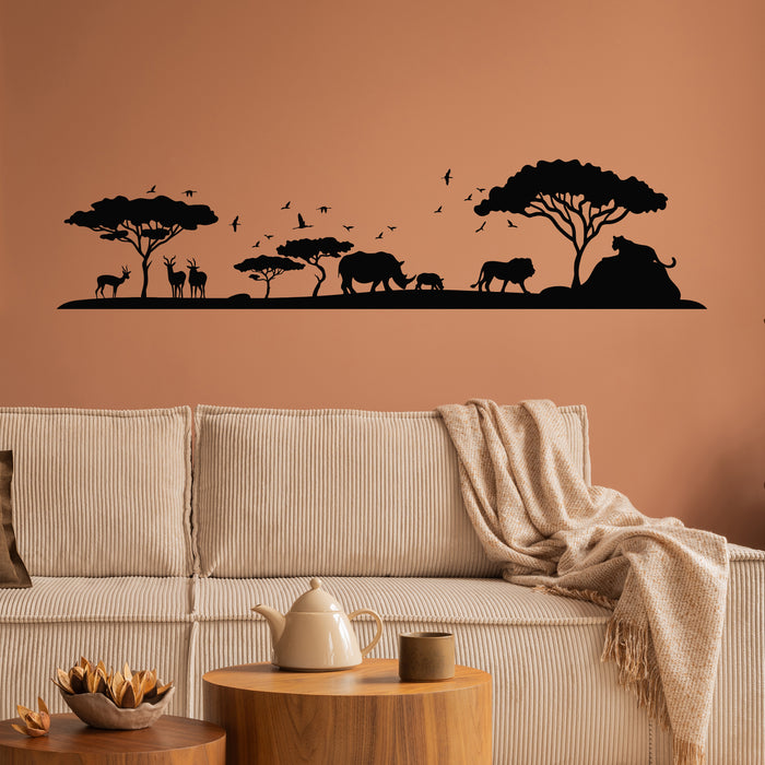 Vinyl Wall Decal African Safari Animal Silhouette Landscape Stickers Mural (g9687)