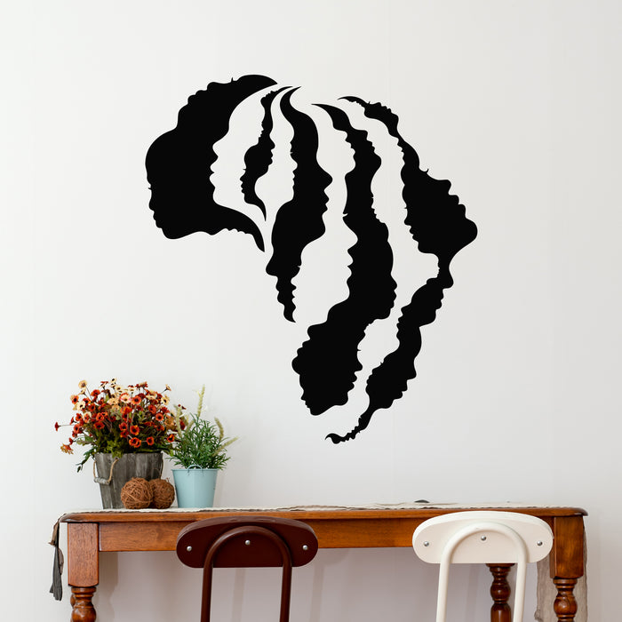 Vinyl Wall Decal Africa Face Profiles African Continent Afro Girls Stickers Mural (g9852)