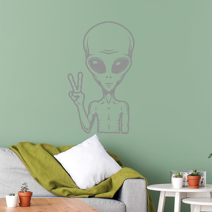 Vinyl Wall Decal UFO Cartoon Alien Peace Sign Funny Decor Stickers (3936ig)