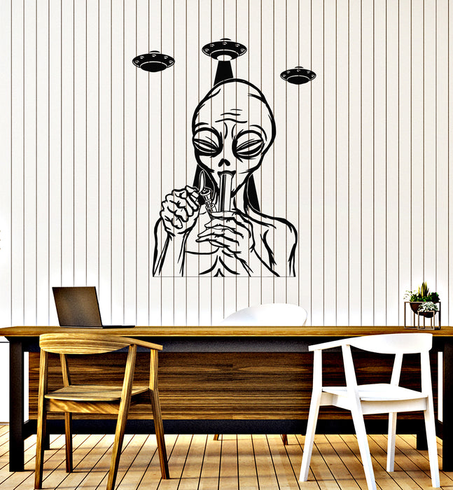 Vinyl Wall Decal Flying Saucer UFO Alien Smoking Galaxy Stickers Mural (g6067)