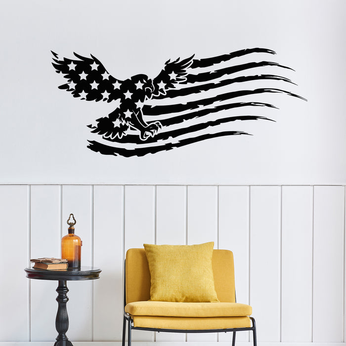 Vinyl Wall Decal American Flag Eagle Flying Banner Brave Patriotic Stickers Mural (g9195)