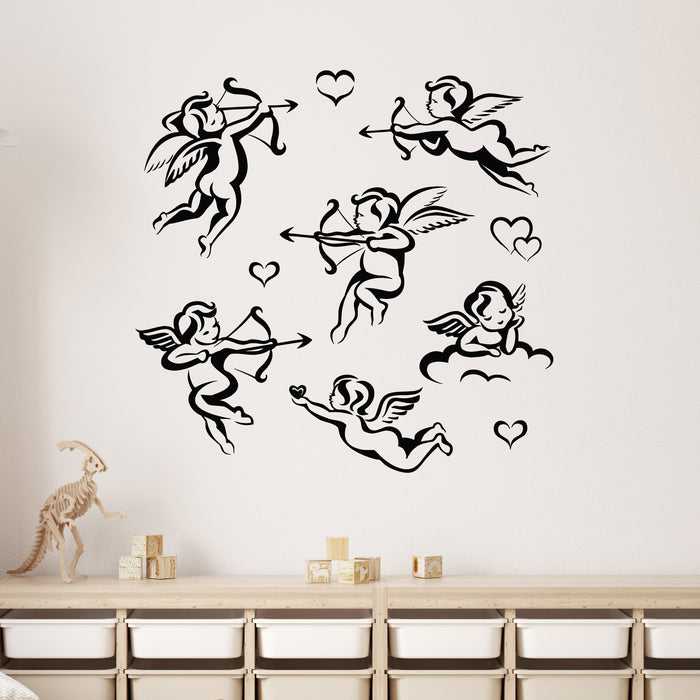 Vinyl Wall Decal Valentines Day Kupid Collection Set Of Angels Stickers Mural (g9624)