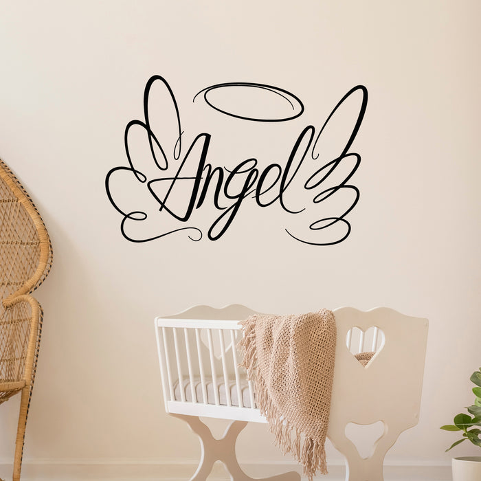 Vinyl Wall Decal Angel Lettering Wings Kids Room Interior Decor Stickers Mural (g9061)