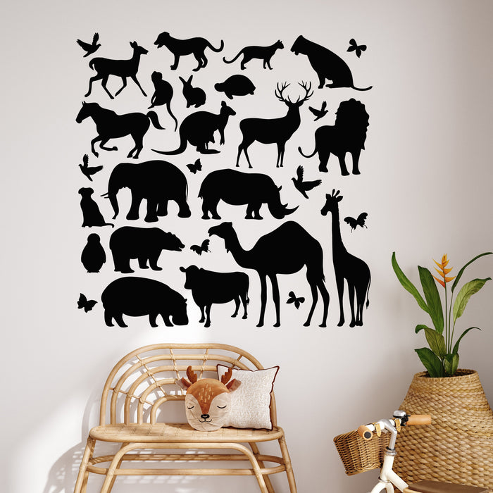 Vinyl Wall Decal Wild Animals Silhouette Set Elephant Giraffe Kangaroo Stickers Mural (L045)