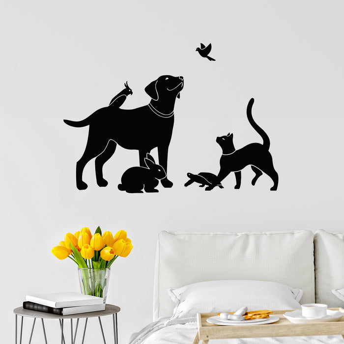Vinyl Wall Decal Group Of Pets Animals Care Vet Clinic Cat Dog Stickers Mural (L117)