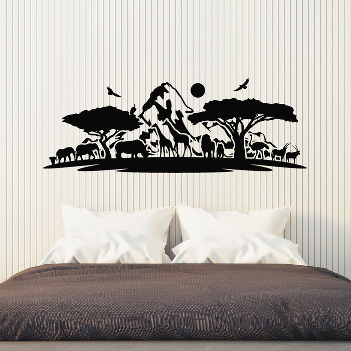 Vinyl Wall Decal African Animals Silhouettes Safari Trees Stickers Mural (g8600)