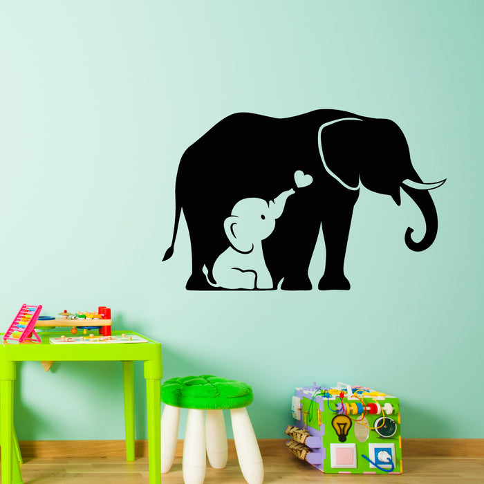 Vinyl Wall Decal Elephant Cub With Mother Animals Kids Nursery Decor Stickers Mural (g8794)