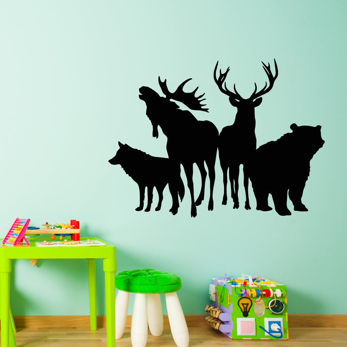 Vinyl Wall Decal Forest Animals Silhouette Moose Deer Bear Wolf Stickers Mural (g8959)