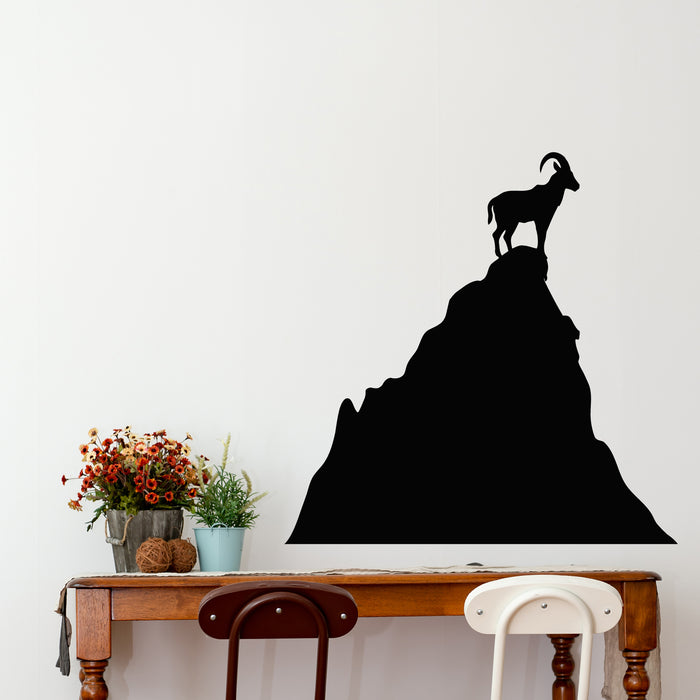Vinyl Wall Decal Mountain Goat Silhouette On Hill Wild Animal Stickers Mural (g9495)