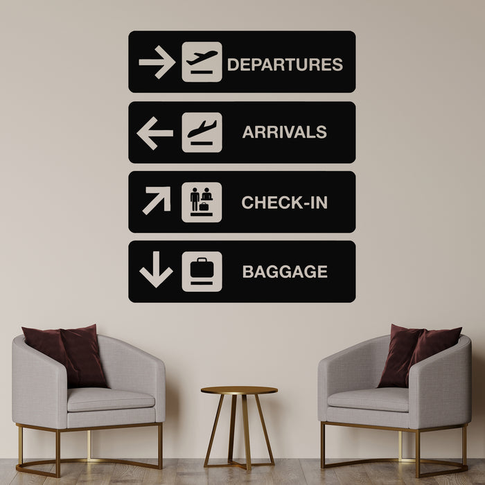 Vinyl Wall Decal Airport Signs Departure Arrival Baggage Decor Stickers Mural (L057)