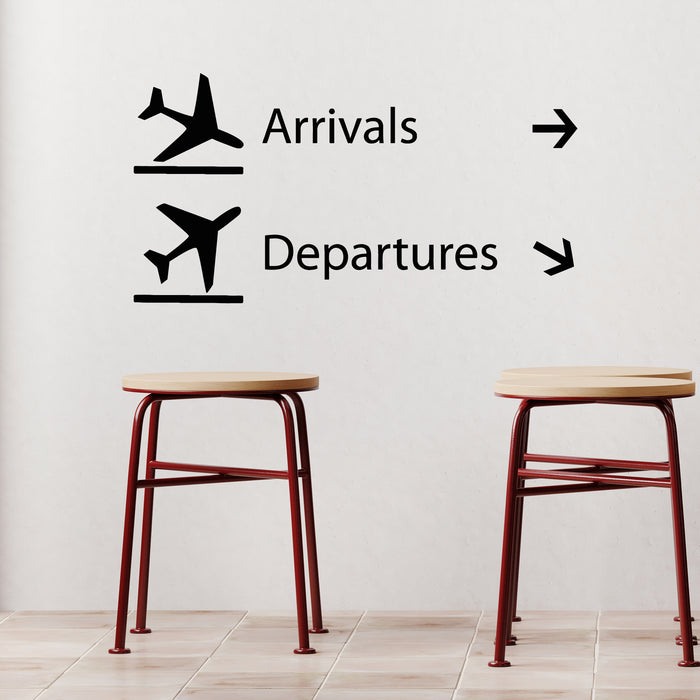 Vinyl Wall Decal Airport Decor Airplane Icon Arrivals Departures Stickers Mural (g9056)