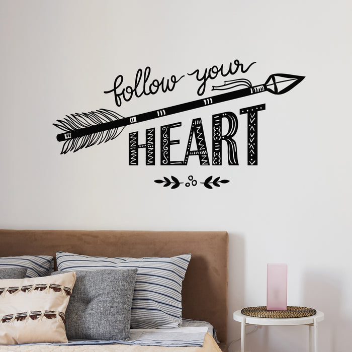 Vinyl Wall Decal Follow Your Heart With Arrow Silhouette Inspiring Phrase Stickers Mural (g9763)