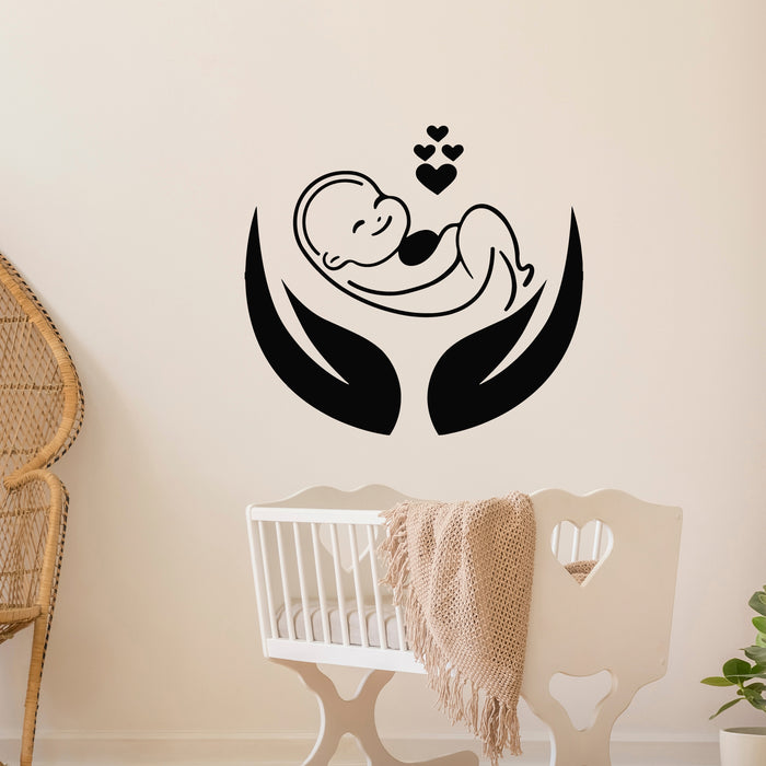 Mother And Baby Vinyl Wall Decal - Cute Nursery Decor, Kids Room Sticker In Black (Style G031)