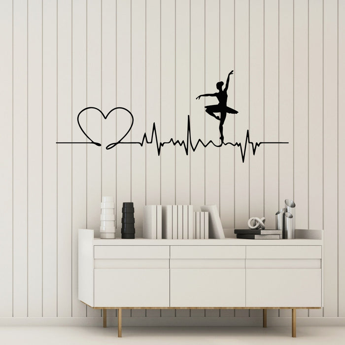 Vinyl Wall Decal Love Ballet Ballerina Silhouette Dancing Cardiogram Stickers Mural (g8670)