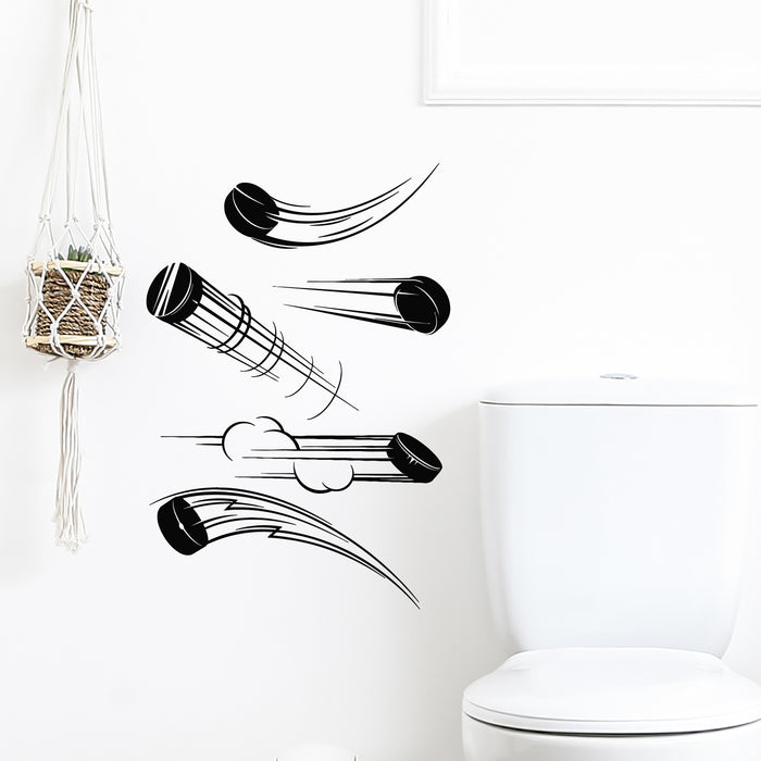 Autocollant mural en vinyle avec rondelles de hockey volantes, dessins de sports de hockey, autocollants muraux (g9069)