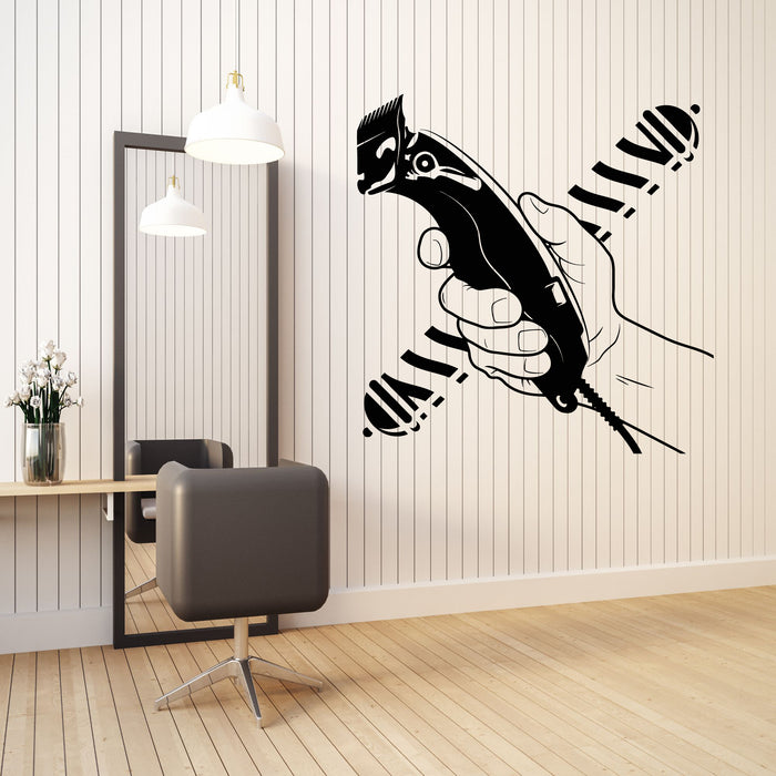 Autocollant mural en vinyle pour salon de coiffure, tondeuse à cheveux pour homme, autocollants pour main de coiffeur (g8584)