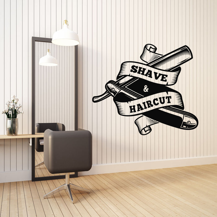 Vinyl Wall Decal Shave Haircut Barbershop Icon Barber Tools Stickers Mural (g8616)