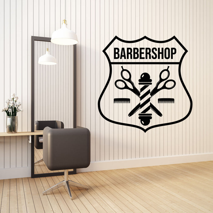 Vinyl Wall Decal Scissors Comb Barbershop Logo Men's Hair Salon Stickers Mural (g8678)