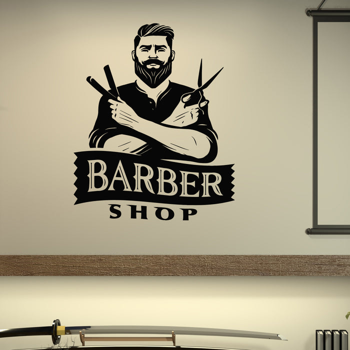 Vinyl Wall Decal Traditional Barber Shop Master Man's Hair Studio Stickers Mural (g8791)
