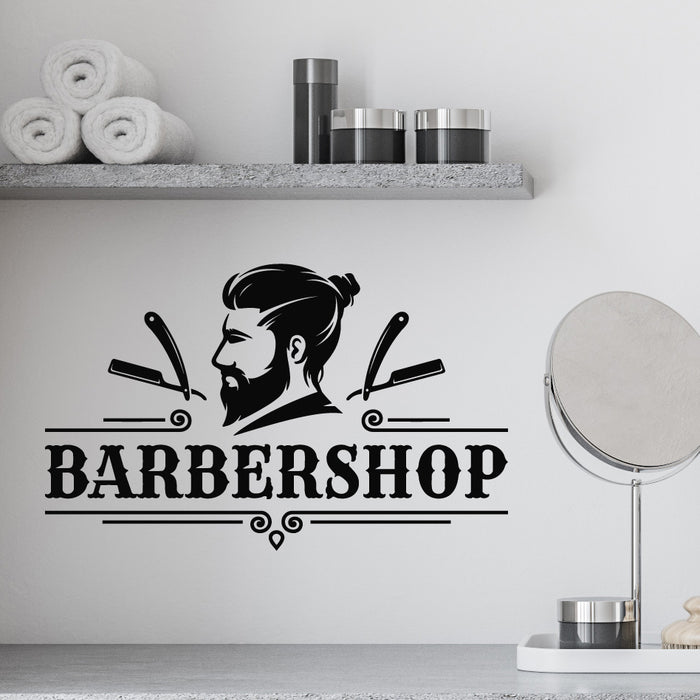 Vinyl Wall Decal Barbershop Emblem Man's Beard Fashion Stickers Mural (g8826)