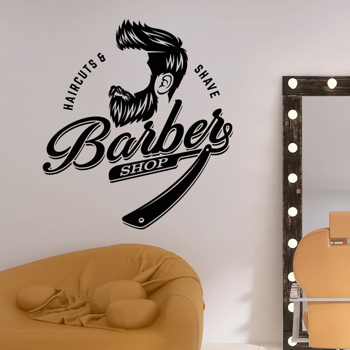 Vinyl Wall Decal Beard  Barbershop Logo Shave Haircuts Stickers Mural (g8868)