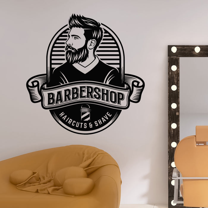 Vinyl Wall Decal Beard Logo Barbershop Shave Haircuts Fof Man Hair Salon Stickers Mural (g8899)