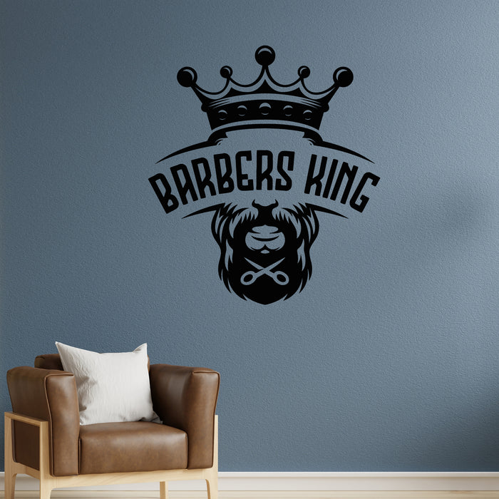 Vinyl Wall Decal Barbershop Barbers King Crown Beard Scissors Stickers Mural (g9573)