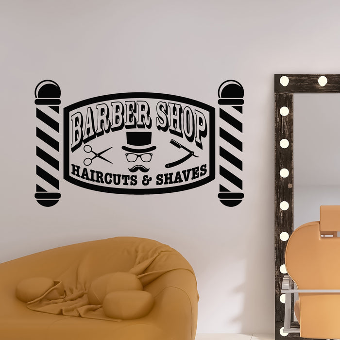 Vinyl Wall Decal Gentlemen's Club Barber Shop Haircuts Shaves Stickers Mural (g9974)