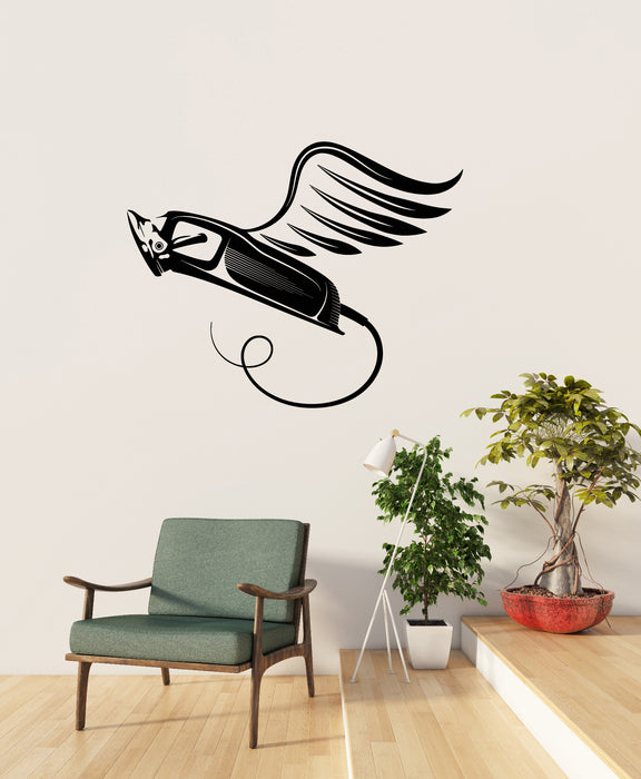 Vinyl Wall Decal Clipper With Wings Barber Tools Barbershop Stickers Mural (g8723)