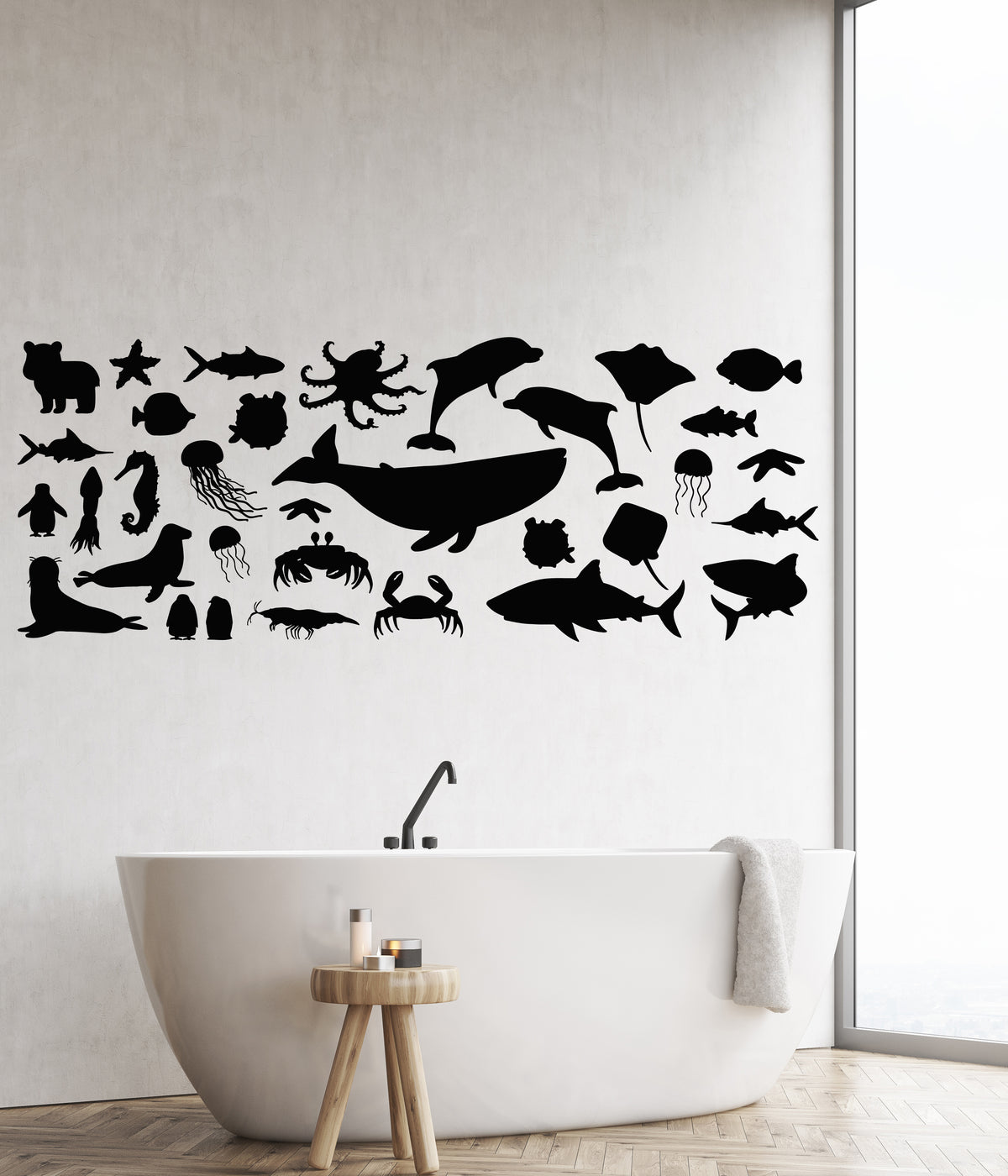 Vinyl Wall Decal Bath Big Set Sea Ocean Animals Underwater Fish Sticke ...
