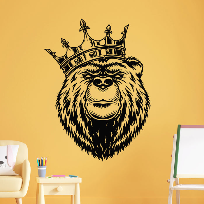 Vinyl Wall Decal Bear Head With King Crown Wild Animal Decor Stickers Mural (g9162)