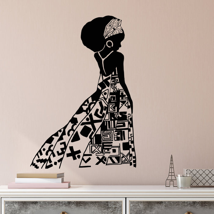 Sale Vinyl Wall Decal African Girl Black Woman Native Ethnic Style Sticker Unique Gift 1422ig S 11 in X 16 in Black