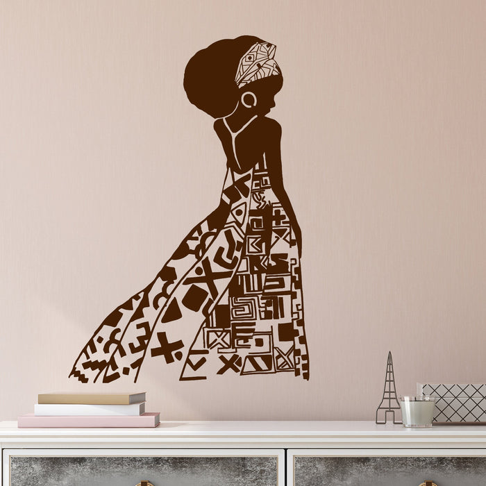 Sale Vinyl Wall Decal African Girl Black Woman Native Ethnic Style Sticker Unique Gift 1422ig S 11 in X 16 in Black