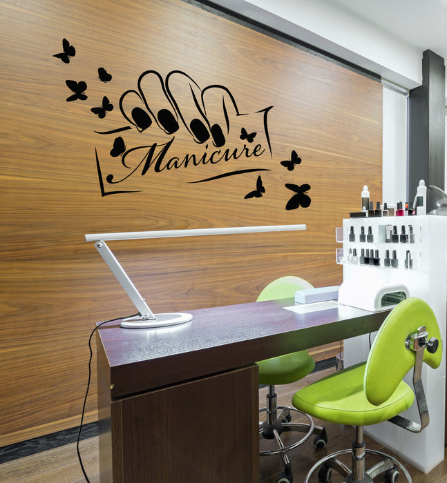 Vinyl Wall Decal Beauty Studio Manicure Salon Logo Nails Butterflies Stickers Mural (g8587)