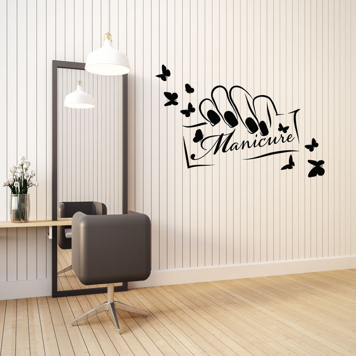 Vinyl Wall Decal Beauty Studio Manicure Salon Logo Nails Butterflies Stickers Mural (g8587)