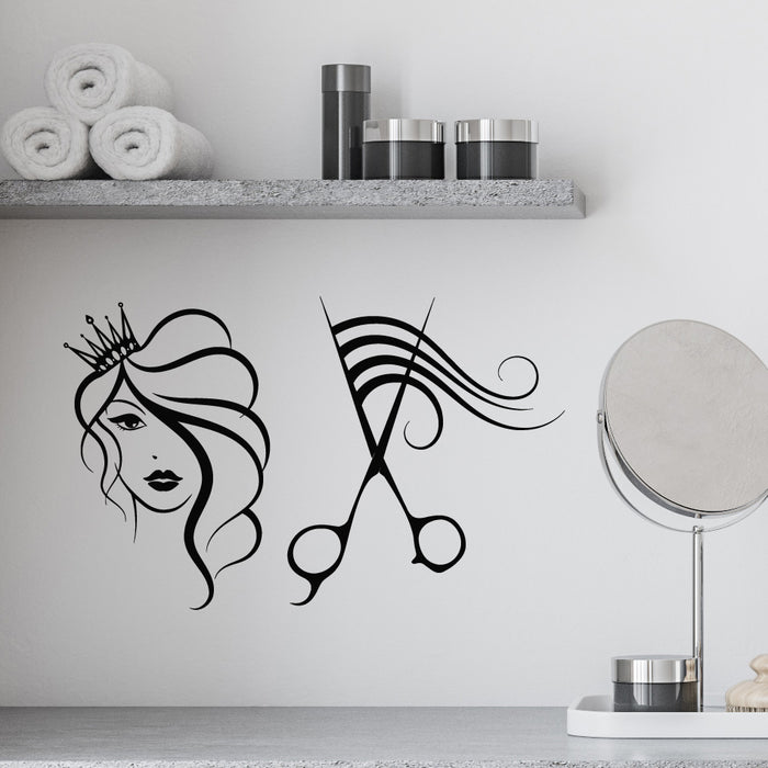 Vinyl Wall Decal Female Silhouette Scissors Stylist Hairdresser Beauty Salon Stickers Mural (g9990)