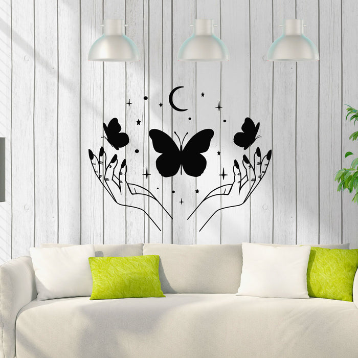 Vinyl Wall Decal Butterfly Silhouette Beauty Salon Hands Manicure Center Stickers Mural (g8735)