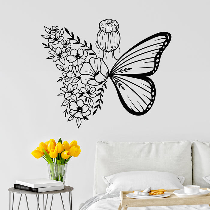 Vinyl Wall Decal Silhouette Butterfly Girl Floral Ornament Beauty Stickers Mural (g9751)