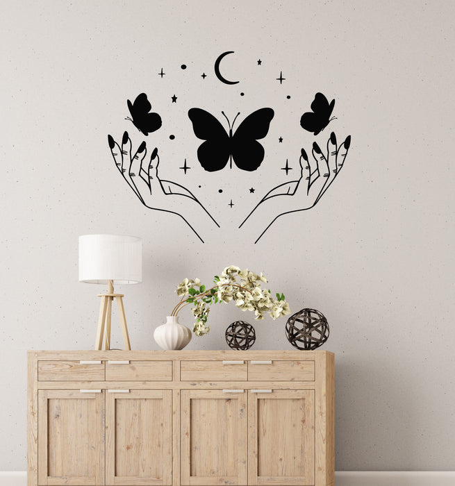 Vinyl Wall Decal Butterfly Silhouette Beauty Salon Hands Manicure Center Stickers Mural (g8735)