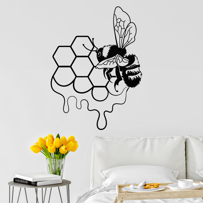 Vinyl Wall Decal Bee In Hive Honeycomb Beehive Honey Decor Stickers Mural (g9234)