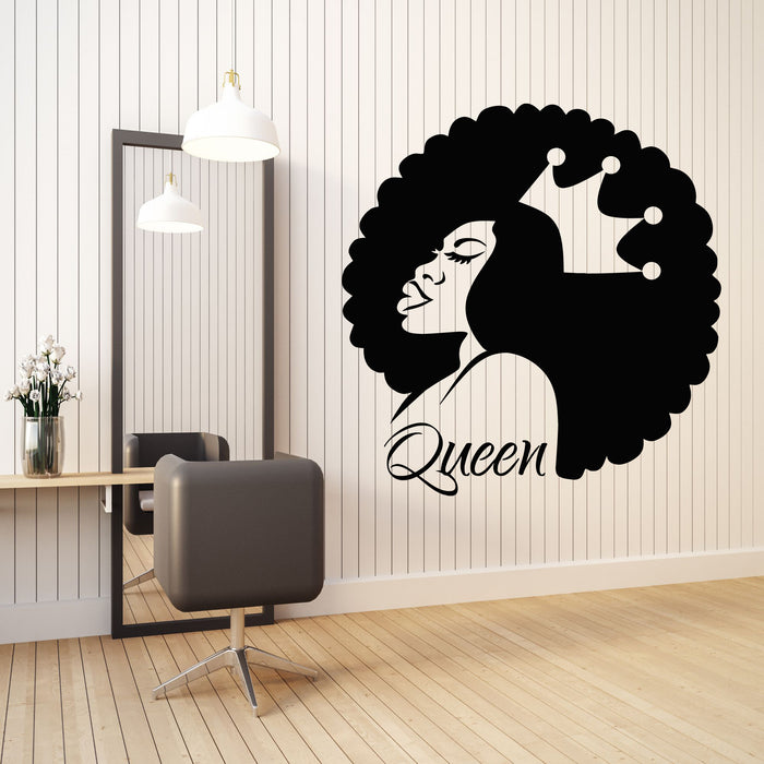 Vinyl Wall Decal Woman Hairdresser Portrait African Girl Crown Stickers Mural (g8641)