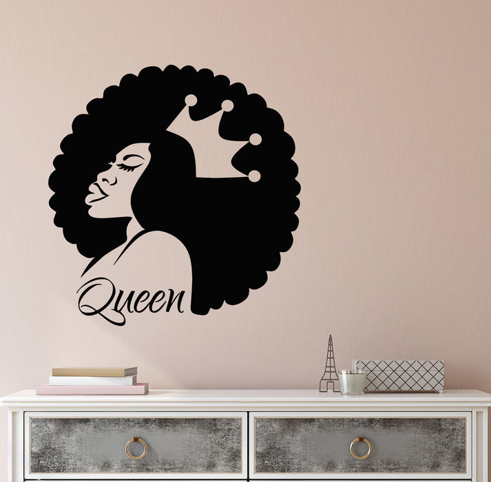 Vinyl Wall Decal Woman Hairdresser Portrait African Girl Crown Stickers Mural (g8641)