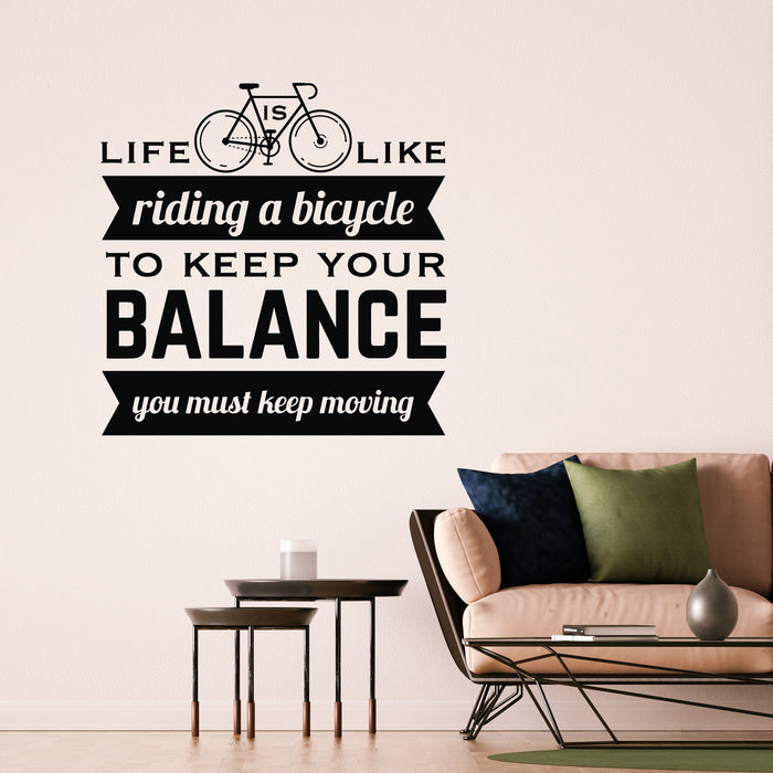 Vinyl Wall Decal Riding Bicycle Motivation Quote Words Balance Stickers Mural (g9109)