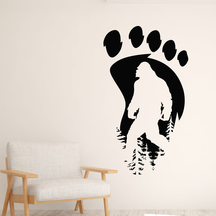 Vinyl Wall Decal Bigfoot Print Silhouettes Yeti Trees Forest Decor Stickers Mural (g9958)