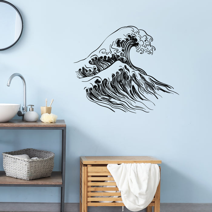 Japanese Sea Waves Vinyl Wall Decal Marine Bathroom Décor Stickers Unique Gift (105ig)