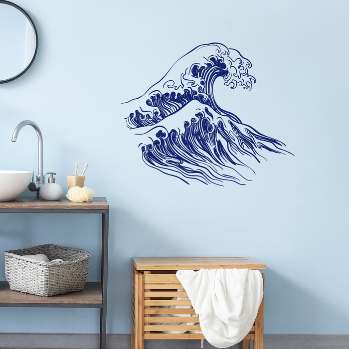 Japanese Sea Waves Vinyl Wall Decal Marine Bathroom Décor Stickers Unique Gift (105ig)